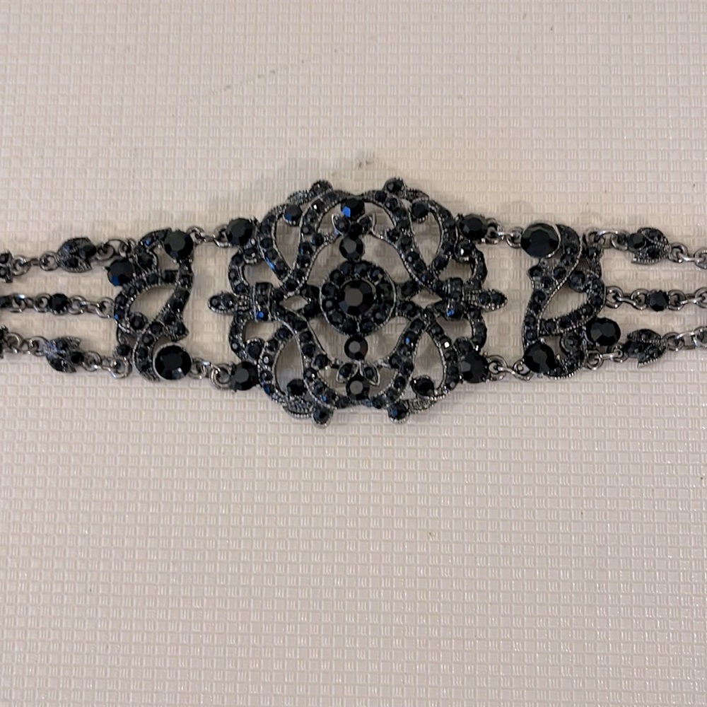 Ornate Black Gemstone Silver Statement Choker Nec… - image 6